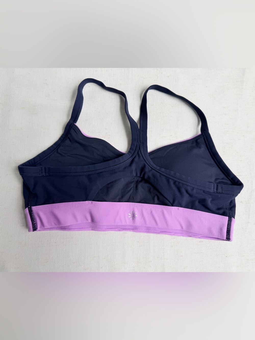 Athleta Sports Bra Small Black Purple Racerback Colorblock Workout - Picture 2 of 5